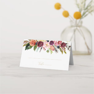 Gold Feather Boho Tropical Floral Wedding Platzkarte