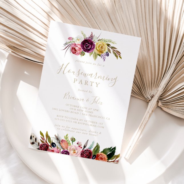 Gold Feather Boho Tropical Housewarming Party Einladung (Von Creator hochgeladen)