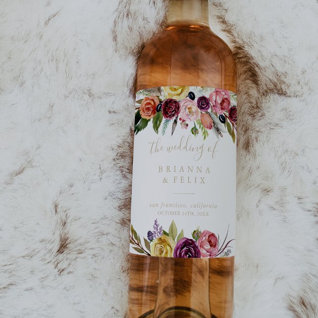 Gold Feather Boho Tropical Wedding Wine Labels Weinetikett (Von Creator hochgeladen)