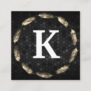 Gold Feather Circle   Geometrisches Muster   Monog Quadratische Visitenkarte