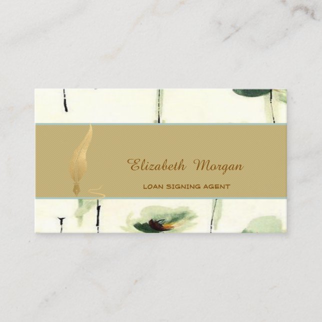 Gold Feather Notary Strip Floral Visitenkarte (Vorderseite)