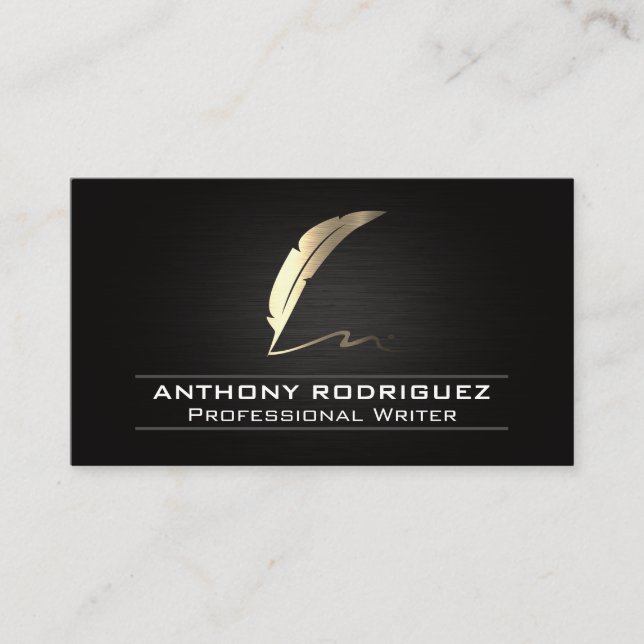 Gold Feather Pen Logo Business Card Visitenkarte (Vorderseite)