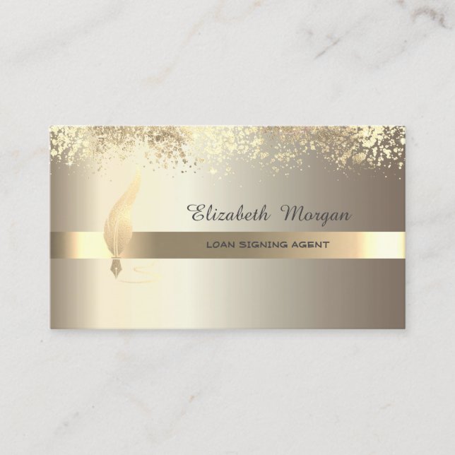 Gold Feather Stripe Champagne Notary Visitenkarte (Vorderseite)