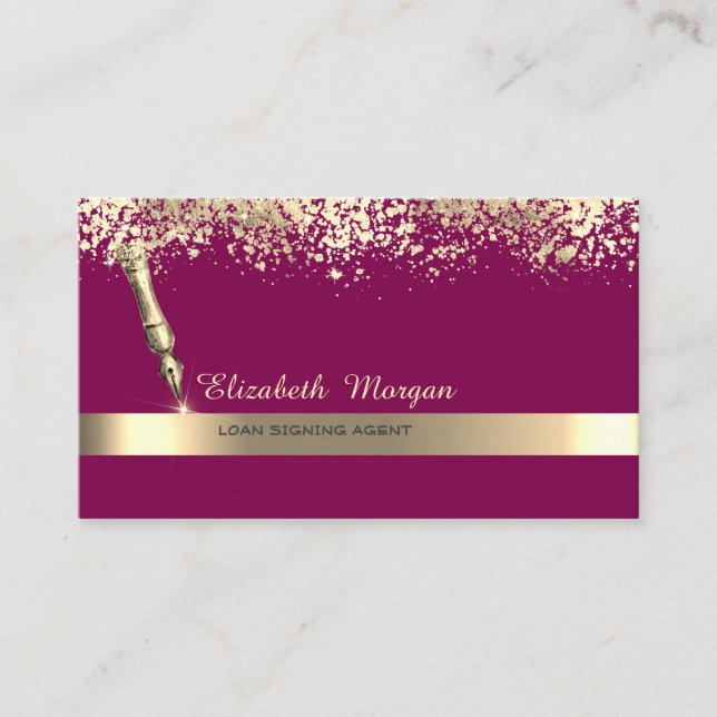 Gold Feather Stripe Confetti Notar Visitenkarte (Vorderseite)