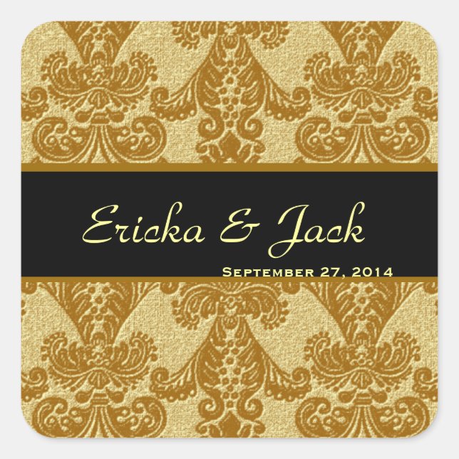 GOLD Feathery Damask Wedding Square Sticker (Vorderseite)