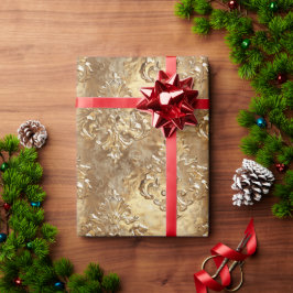 Gold Feiertag Weihnachten Metallisch Damast Elegan Geschenkpapier