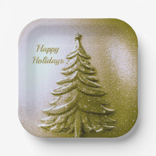 Gold-Feiertags-Weihnachtsbaum-Papierteller Pappteller