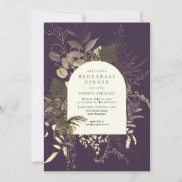 Gold Fern Greenery Lila Hochzeit Probe Dinner Einladung