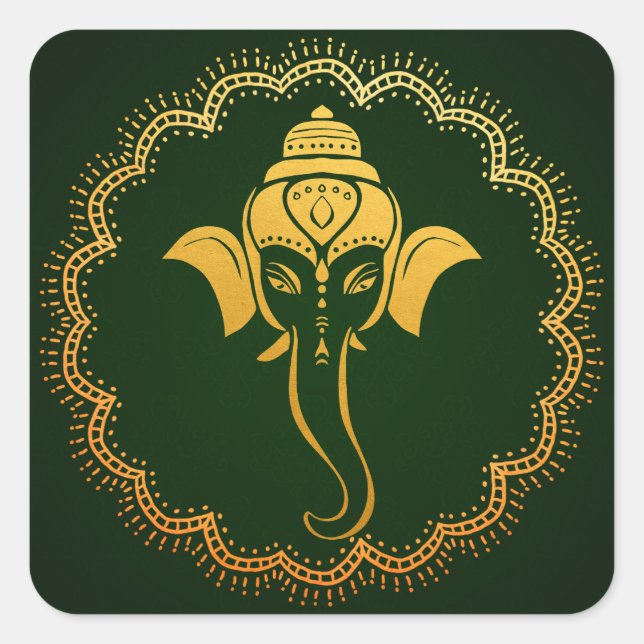 Gold Festive Ganesh | Indian Wedding Green Quadratischer Aufkleber (Vorderseite)