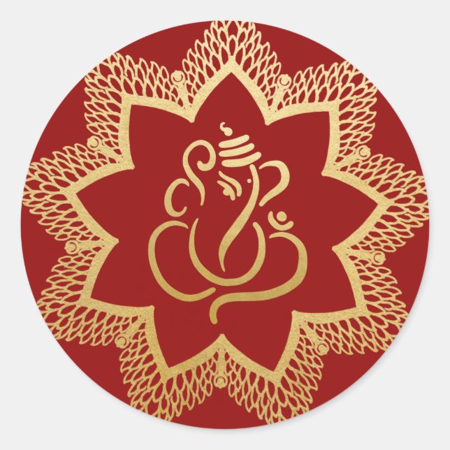 Gold Festive Ganesh | Indische Rote Klassische Run Runder Aufkleber (Vorderseite)