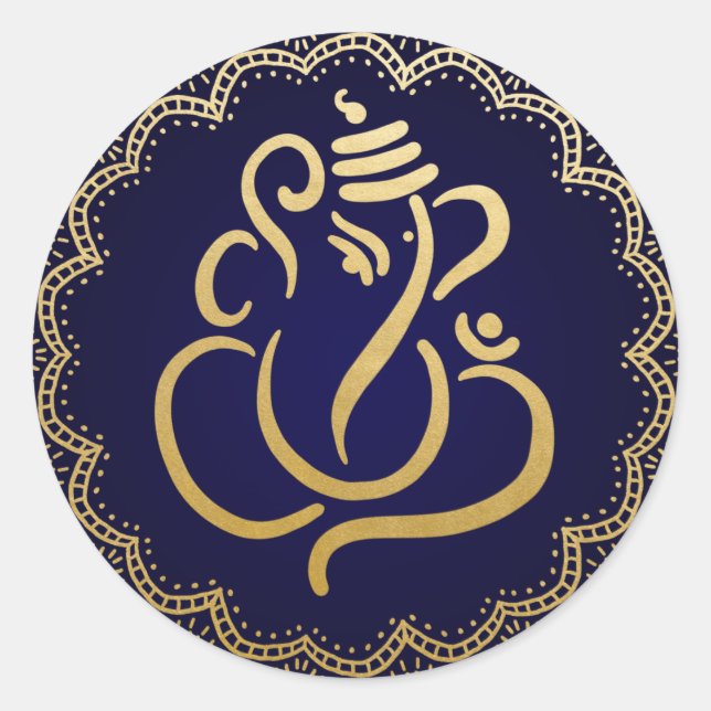 Gold Festive Ganesh | Indischer Gott Blau Runder Aufkleber (Vorderseite)