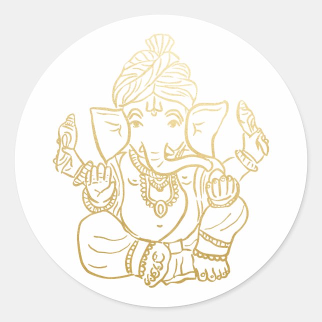 Gold Festive Ganesh | Indischer Gott Ganpati Runder Aufkleber (Vorderseite)