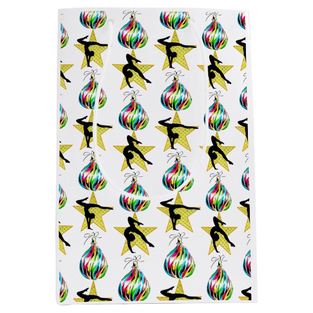 GOLD FESTIVE GYMNASTICS DESIGN MITTLERE GESCHENKTÜTE (Vorderseite)