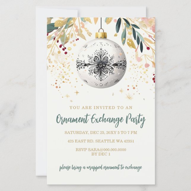 Gold Festive Ornament Exchange Christmas Party (Vorderseite)