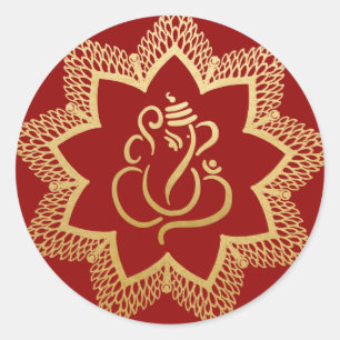 Gold Festiver Ganesh   Indischer Gott Rot Classic  Runder Aufkleber