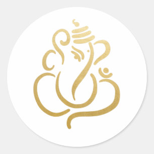 Gold Festiver Ganesh   Indischer Gott Runder Aufkleber