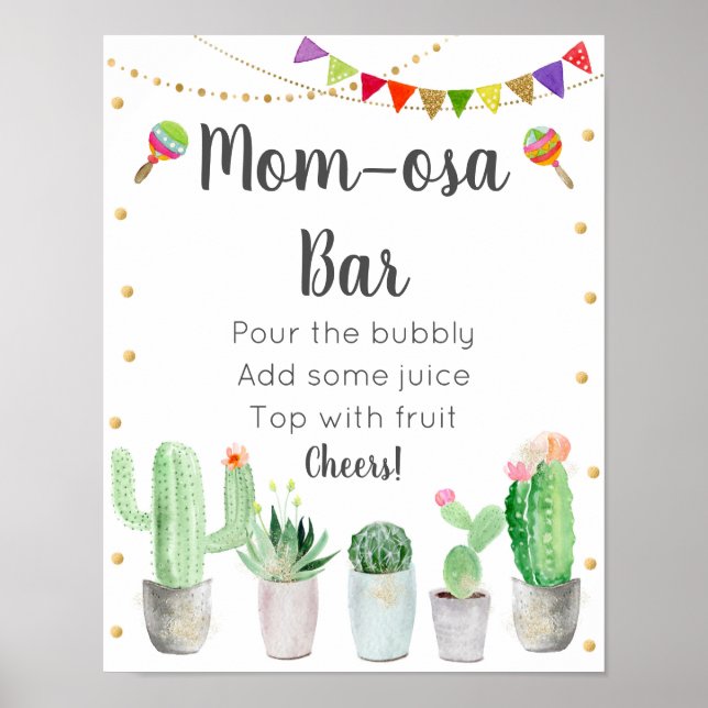 Gold Fiesta Cactus Mama-osa Bar Baby Duschzeichen Poster (Vorne)