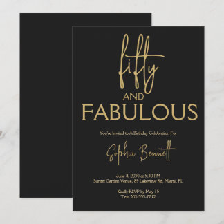 Gold Fifty und Fabelhafte Schrift 50. Geburtstagsf Einladung