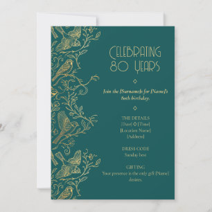 Gold-Filigran Art Deco 80. Geburtstag des Spatze Einladung
