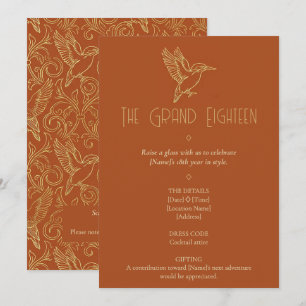 Gold-Filigran Art Deco Eisvogel 18. Geburtstag Einladung