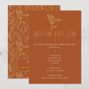 Gold-Filigran Art Deco   Eisvogel-Baby-Party Einladung