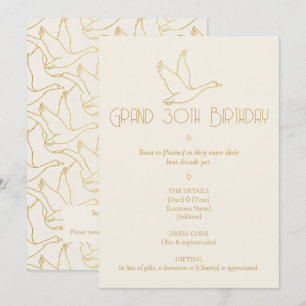 Gold-Filigran Art Deco Gans 30. Geburtstag Einladung