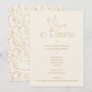 Gold-Filigran Art Deco Gans 40. Geburtstag Einladung