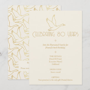 Gold-Filigran Art Deco Gans 80. Geburtstag Einladung