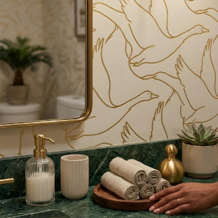 Gold-Filigran Art Deco Gans Antique Creme Tapete