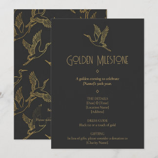 Gold-Filigran Art Deco | Kranich 50. Geburtstag Einladung