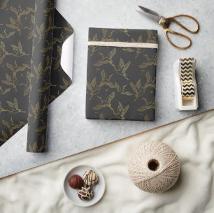 Gold-Filigran Art Déco Kranich Anthrazitgrau Geschenkpapier