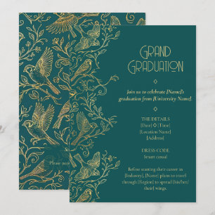 Gold-Filigran Art Deco Spatz-Abschluss Einladung