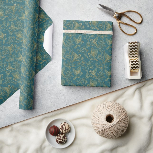 Gold-Filigran Art Deco | Sperling Tealblau Geschenkpapier (Kunsthandwerk)