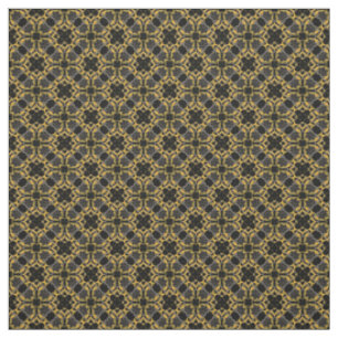 Gold-Filigran-Blumen & Schwarz-Grau-Karomuster Stoff
