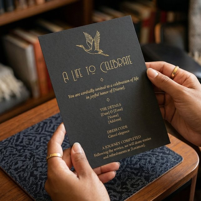 Gold Filigree Art Deco | Crane Memorial Einladung (Lifestyle Shot)