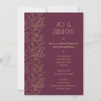 Gold Filigree Art Deco | Fairy Wren 40th Birthday Einladung