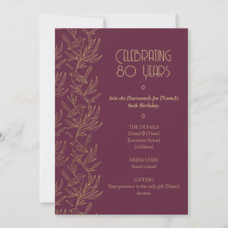 Gold Filigree Art Deco | Fairy Wren 80th Birthday Einladung