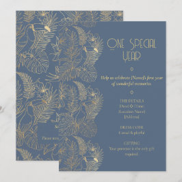 Gold Filigree Art Deco | Toucan 1st Birthday Einladung