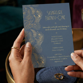 Gold Filigree Art Deco | Toucan 21st Birthday Einladung