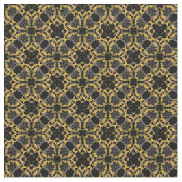 Gold Filigree Blume & Black Gray Karo Muster Stoff