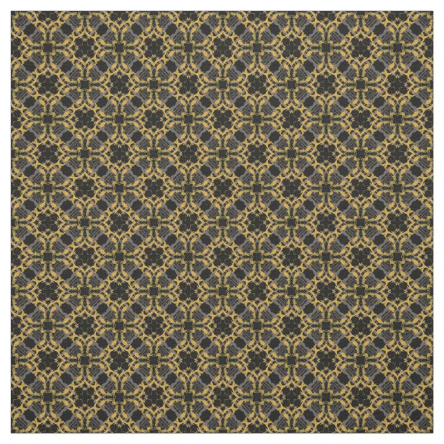 Gold Filigree Blume & Black Gray Karo Muster Stoff (Muster)
