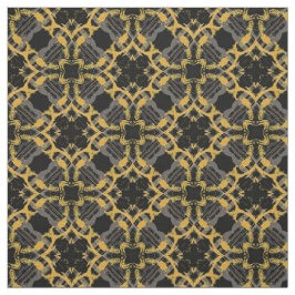 Gold Filigree Blume & Black Gray Karo Muster Stoff