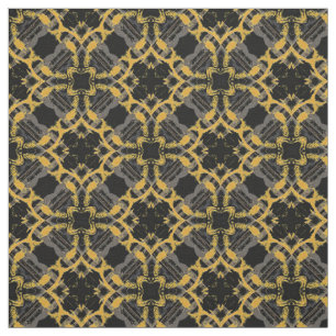 Gold Filigree Blume & Black Gray Karo Muster Stoff