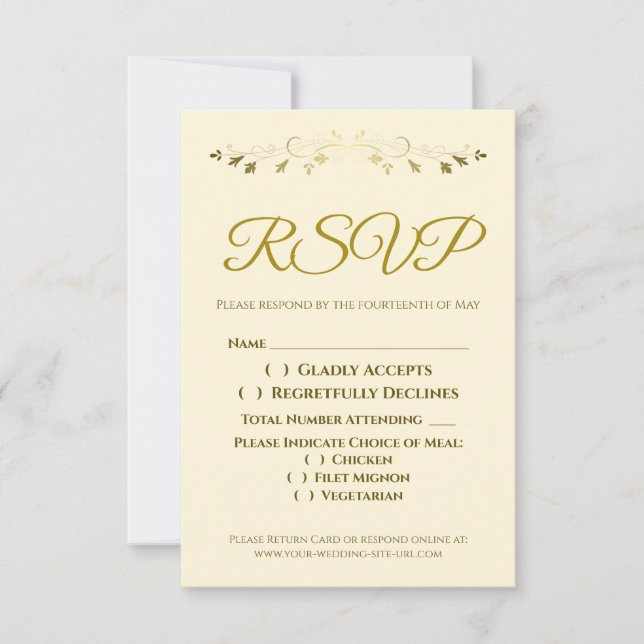 Gold Filigree Border Elegantes Cream Wedding RSVP (Vorderseite)