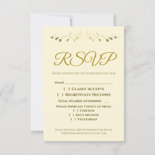 Gold Filigree Border Elegantes Cream Wedding RSVP Karte