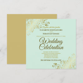 Gold Filigree Elegant Mint Green Square Wedding Einladung