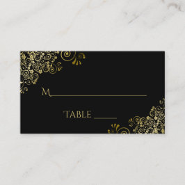 Gold Filigree Elegante Black Wedding Escort Card Platzkarte