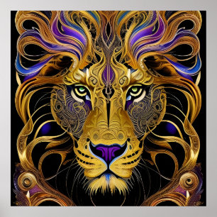 Gold Filigree Lion Poster