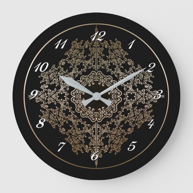 Gold Filigree Motif Wall Clock Große Wanduhr (Vorderseite)