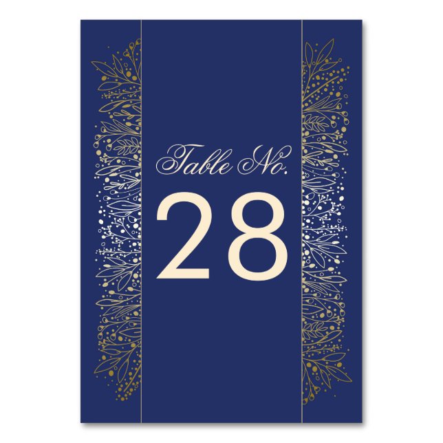 Gold Filigree Navy Hochzeitssemble Tischnummer (Vorderseite)